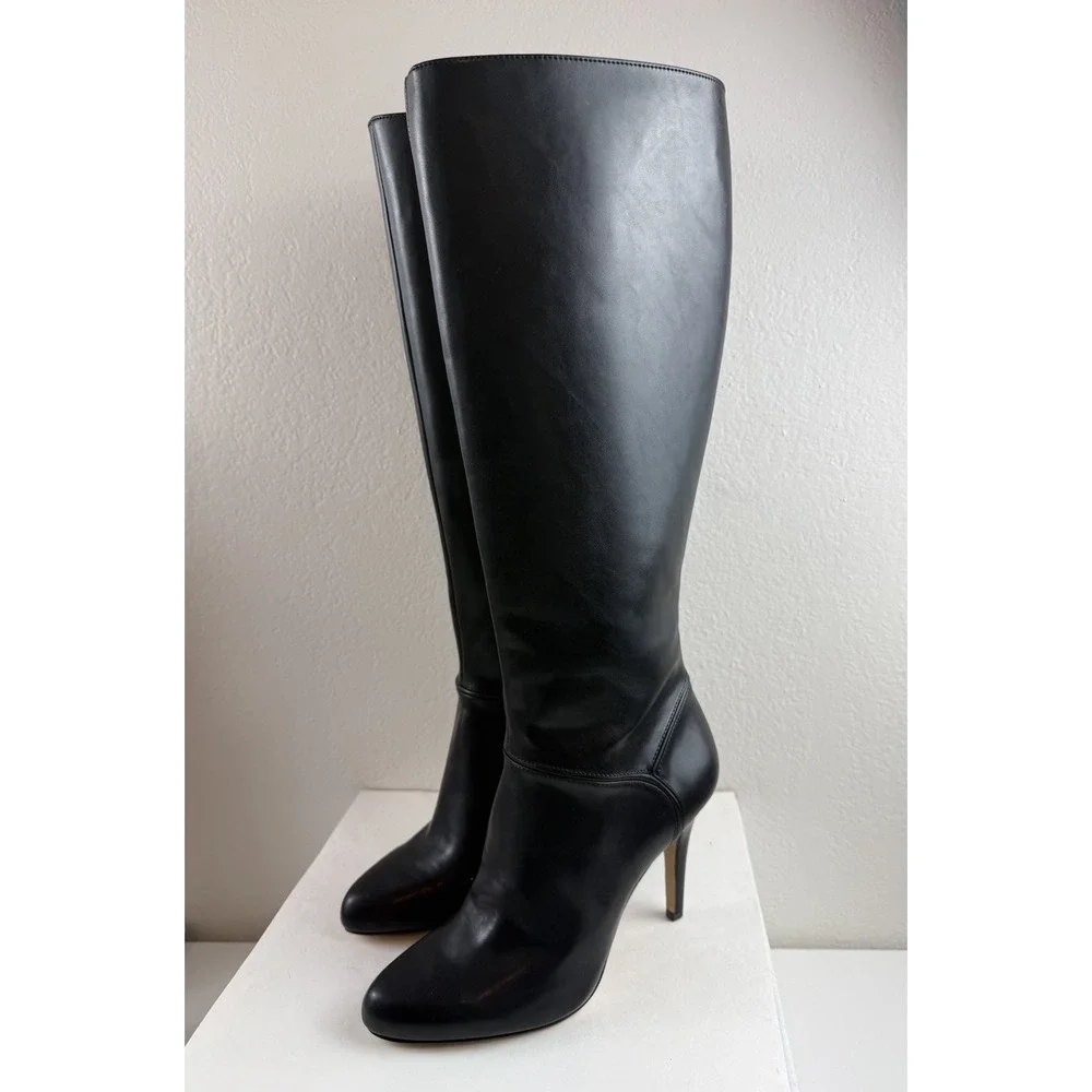 INC International Concepts Womens Taisa Black Leather Knee High Heel Boots 8.5